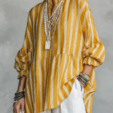 Vesper | Striped Button-Front Shirt with Korean Collar