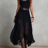 Vespia | Black Sleeveless Tulle Maxi Dress