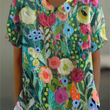 Watercolor | Floral Print Linen Blend Top